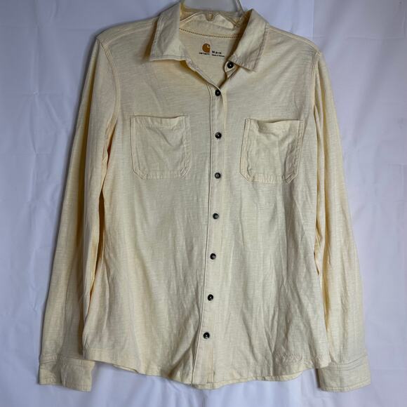 Carhartt Button Up Long Sleeve Light Yellow Medina Shirt Woman's Medium 8/10 - Picture 1 of 12